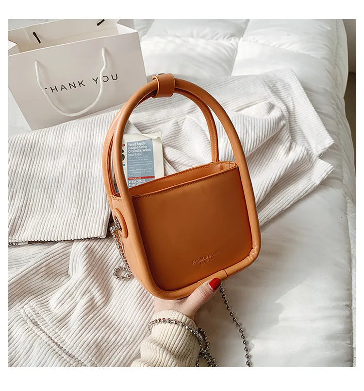 PU leather square shoulder bag with chain handle and magnetic buckle in Green or White