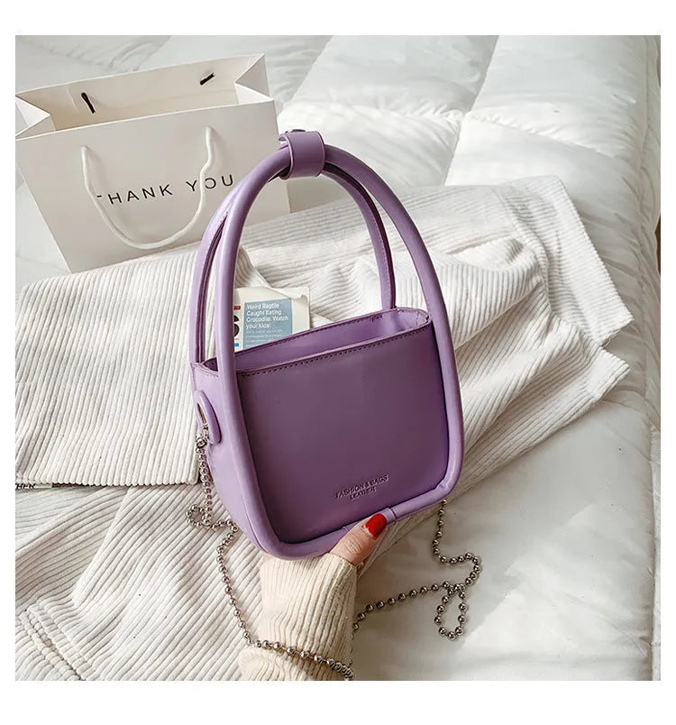 PU leather square shoulder bag with chain handle and magnetic buckle in Green or White