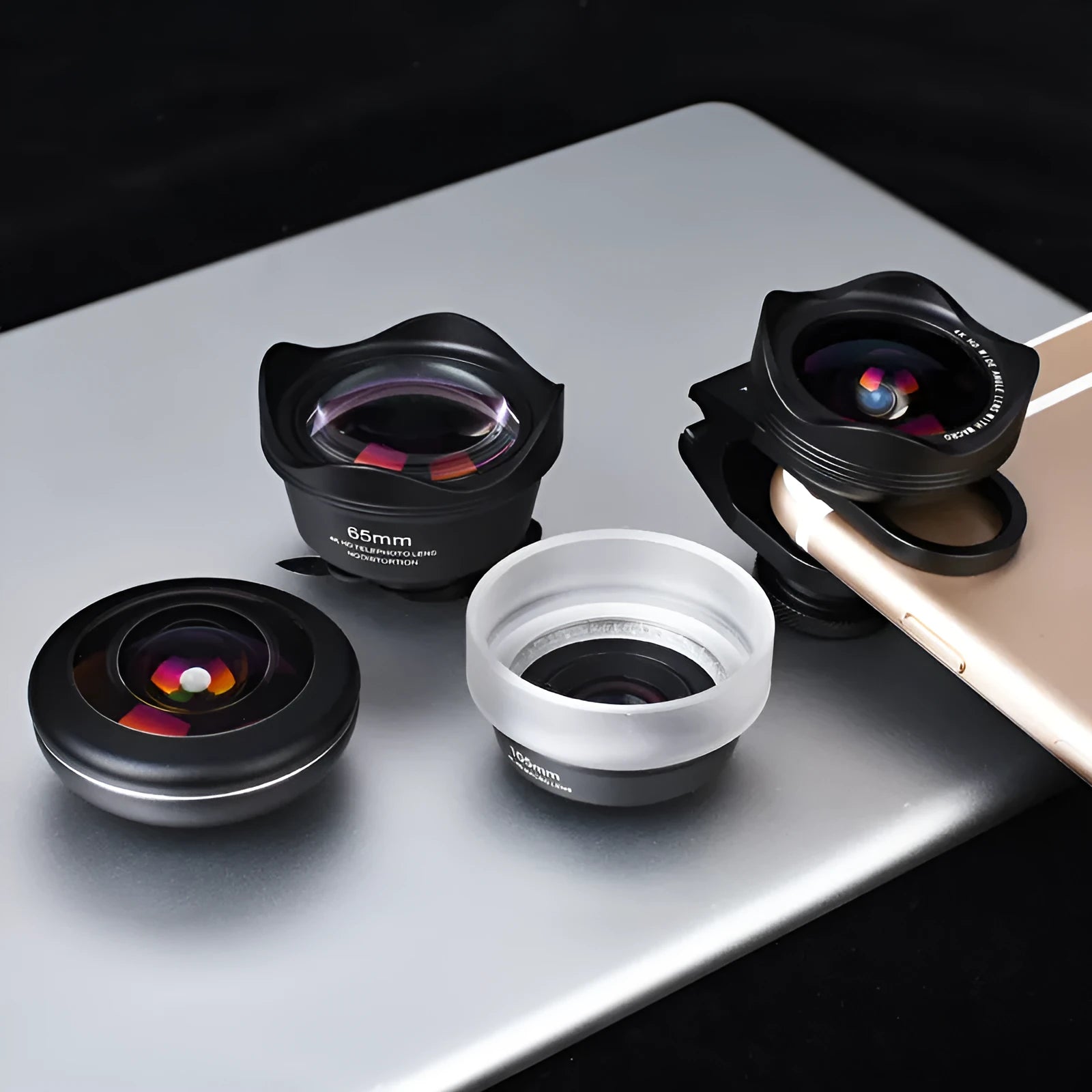 Mobile phone external lens kit with independent wide-angle, macro, fisheye and portrait lenses