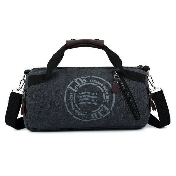 Canvas large-capacity travel shoulder bag in brown, black, blue, or green, with canvas lining and no shoulder straps
