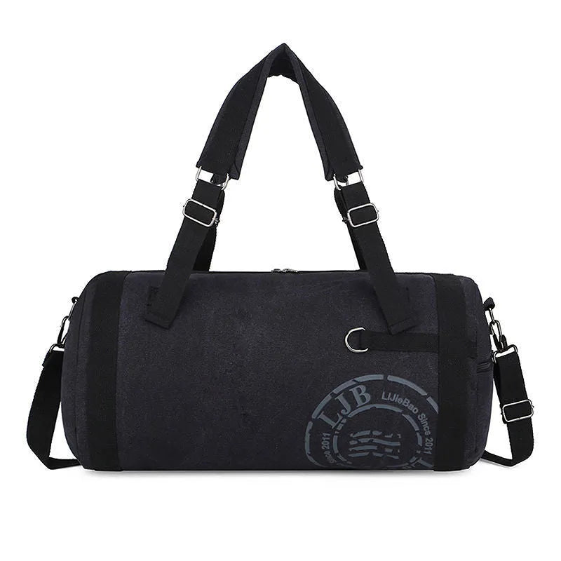 Canvas large-capacity travel shoulder bag in brown, black, blue, or green, with canvas lining and no shoulder straps