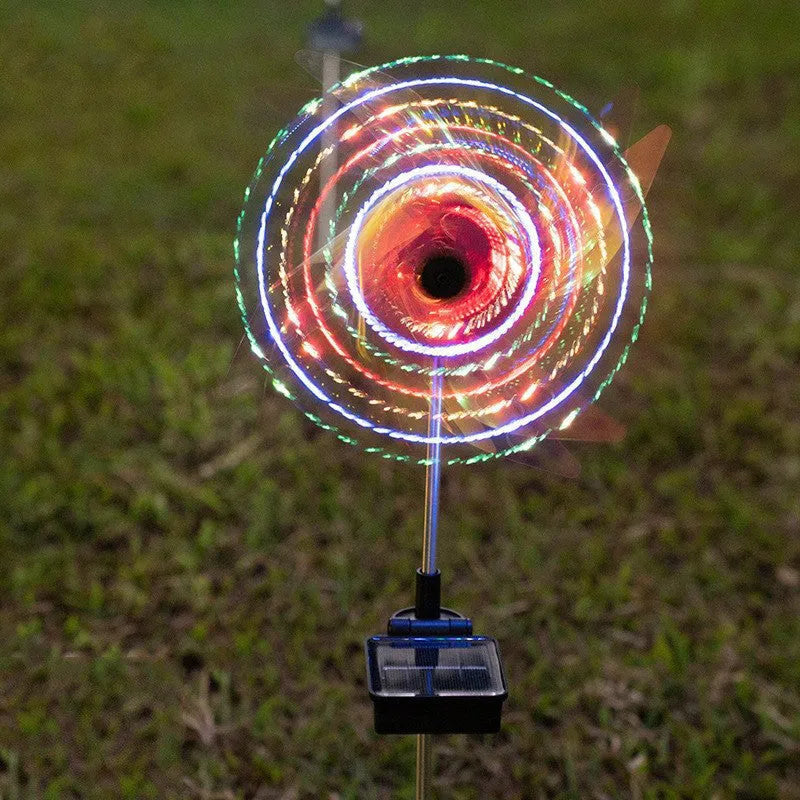 Solar wind spinner garden light with spinning pinwheel and LED illumination for outdoor path decoration