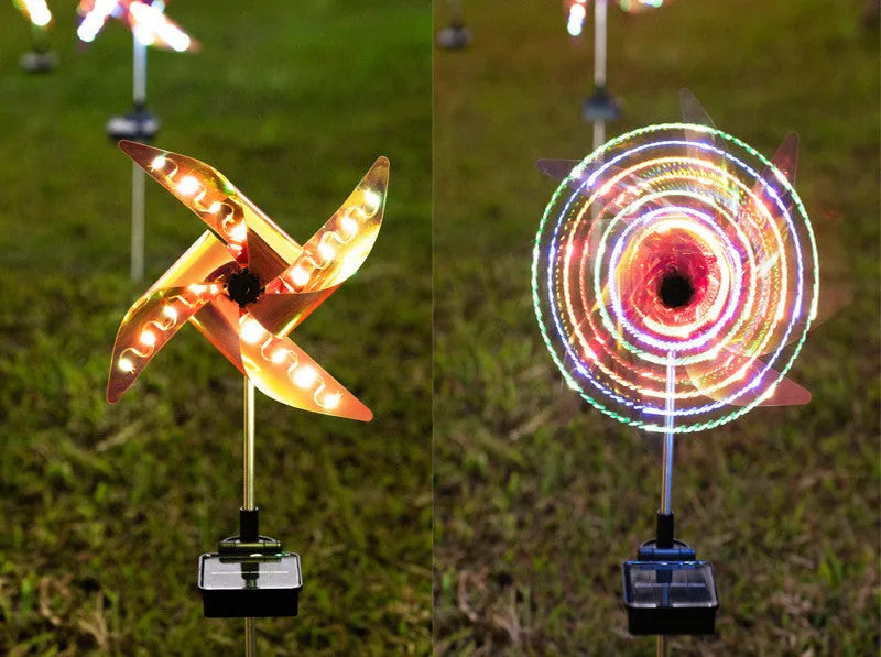 Solar wind spinner garden light with spinning pinwheel and LED illumination for outdoor path decoration