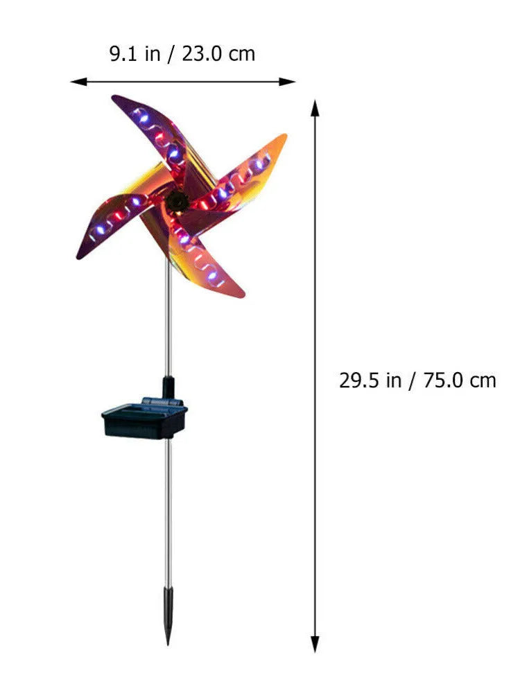 Solar wind spinner garden light with spinning pinwheel and LED illumination for outdoor path decoration