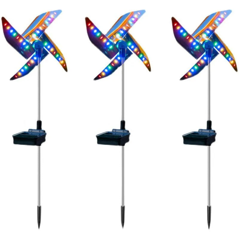 Solar wind spinner garden light with spinning pinwheel and LED illumination for outdoor path decoration