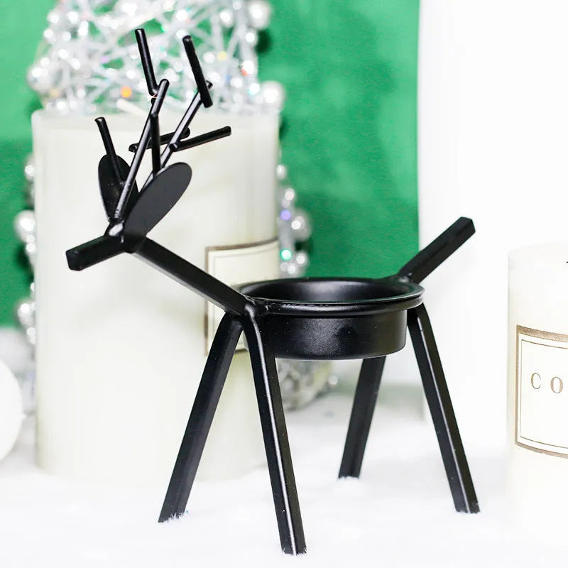 Iron Christmas deer candlestick holder with traditional elk design in black colour