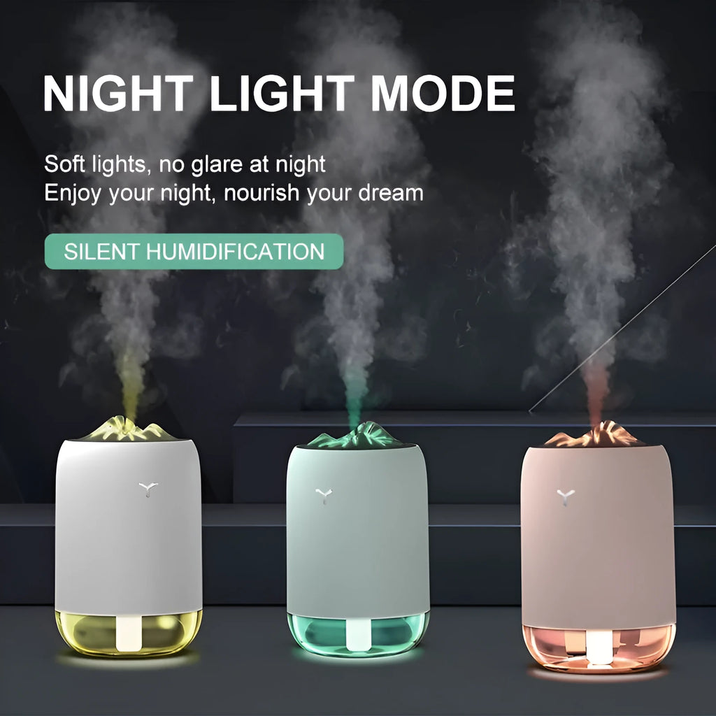 Compact cylindrical mini USB humidifier in turquoise green with a single mist outlet and night light.