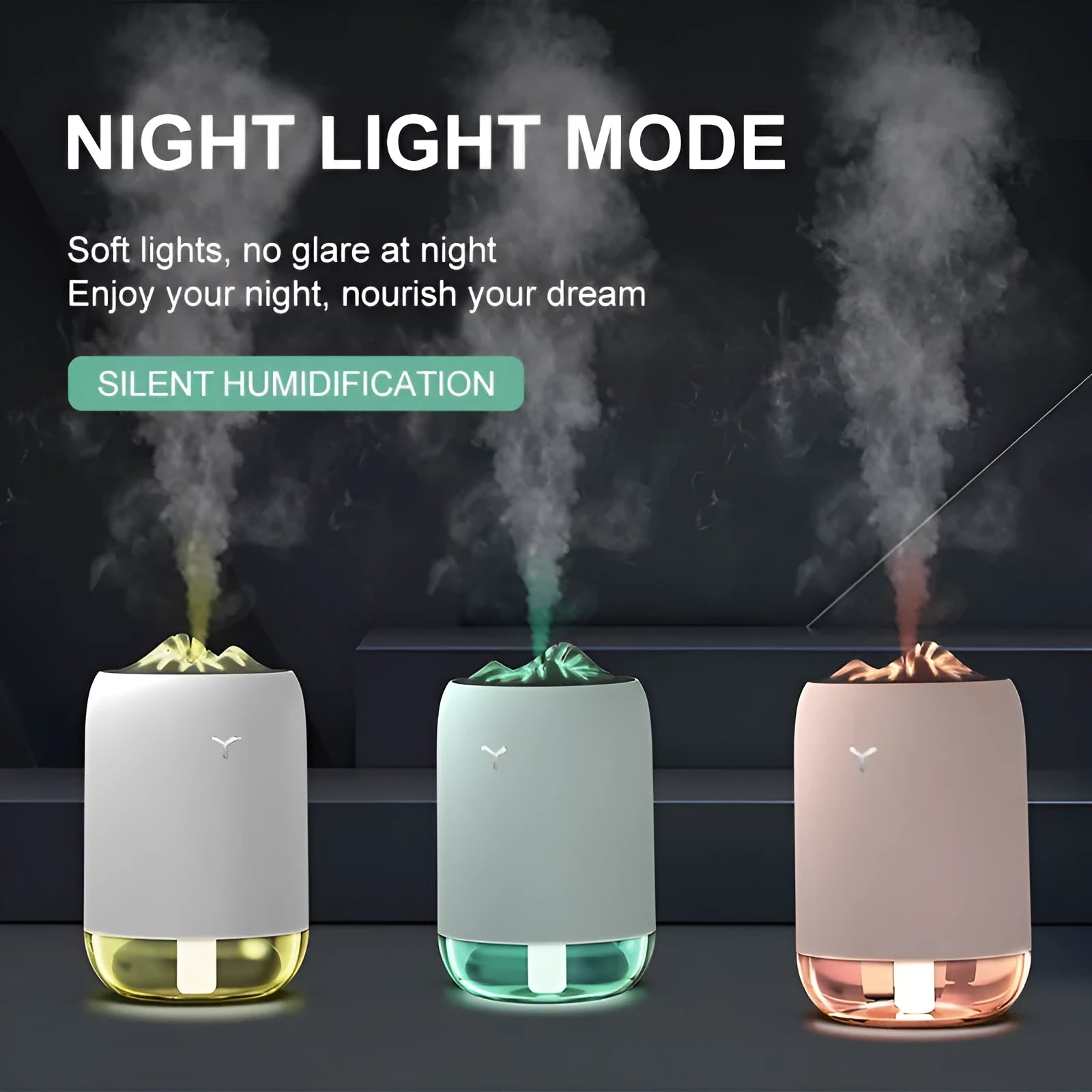Compact cylindrical mini USB humidifier in turquoise green with a single mist outlet and night light.