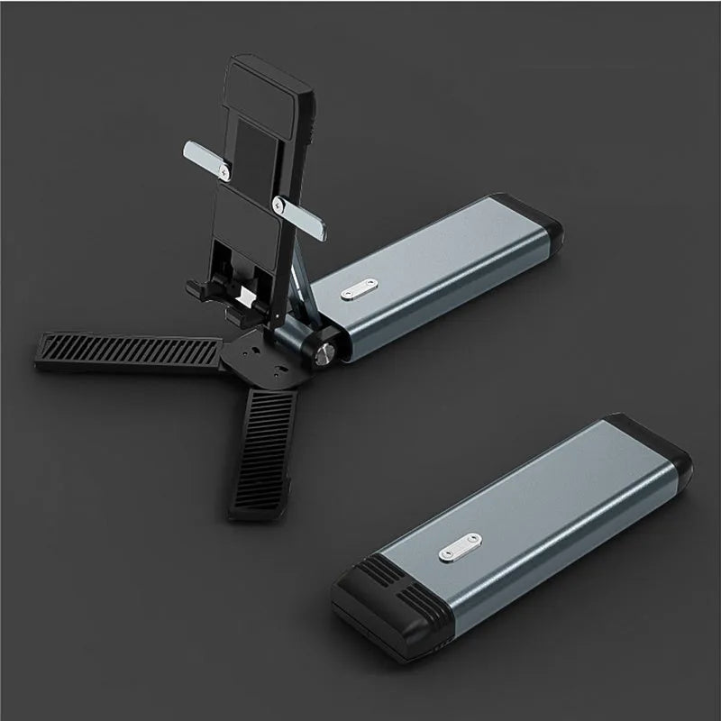 Desktop mobile phone holder in white lazy bracket design for hands-free tablet and phone viewing on a desk