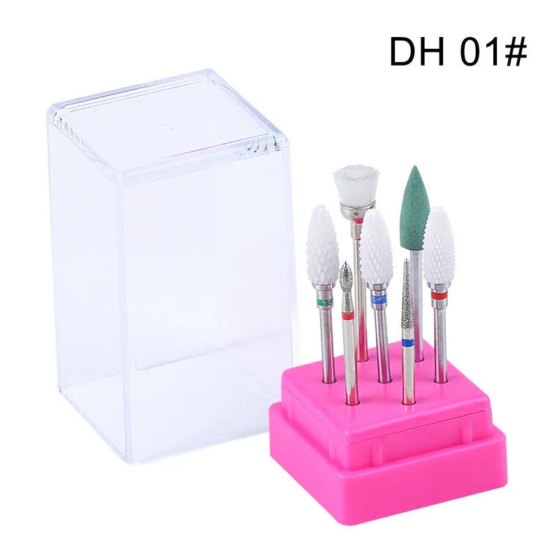 Tungsten steel nail drill bit set with seven pieces and transparent storage case