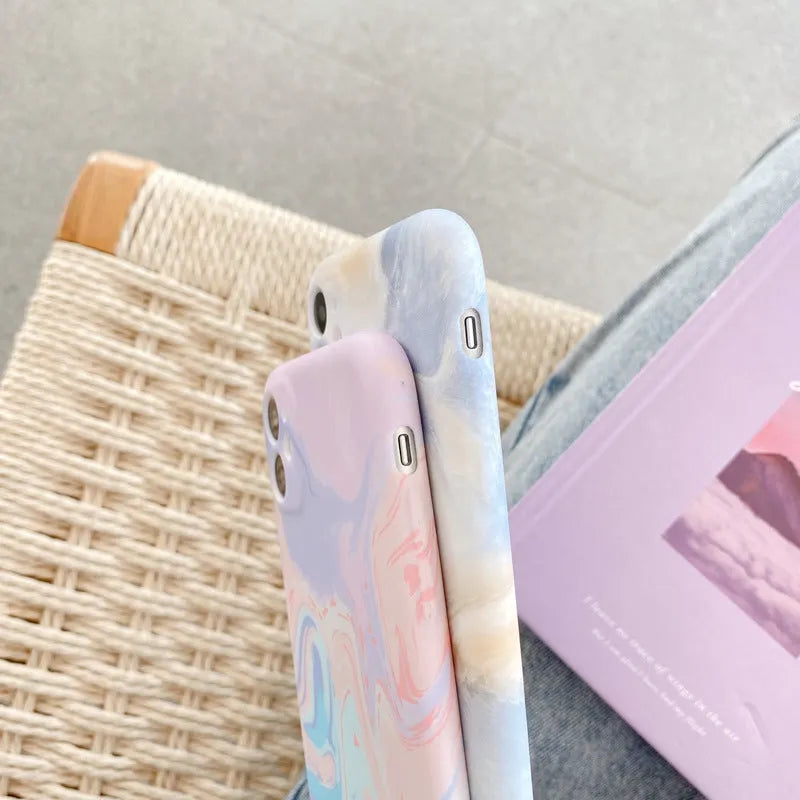 Watercolor ink painting TPU mobile phone case for Apple iPhone in Blue Pink colour