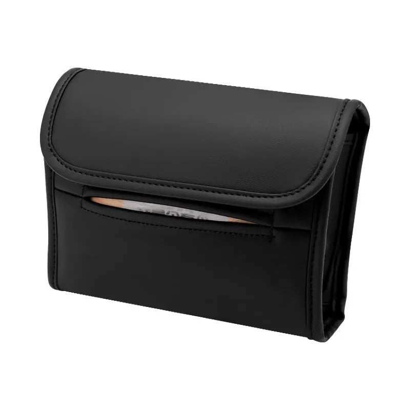 Leather car tissue box mounted on car sun visor with elastic band in Athens Brown colour