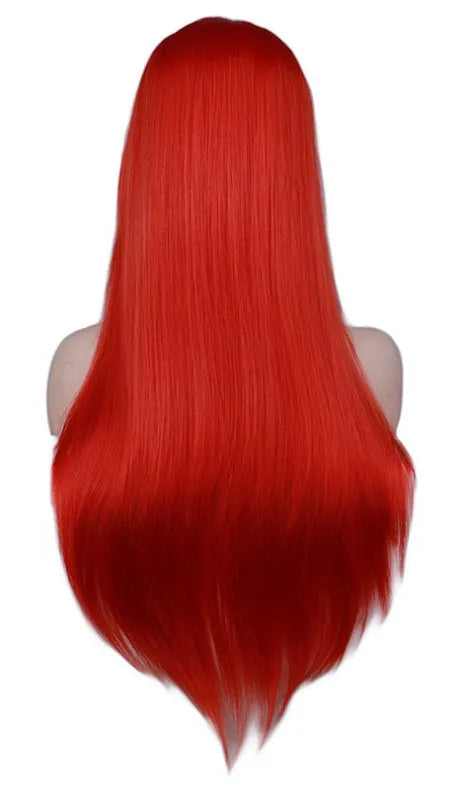 Light pink long straight high temperature silk wig with Qi bangs, adjustable headband for women
