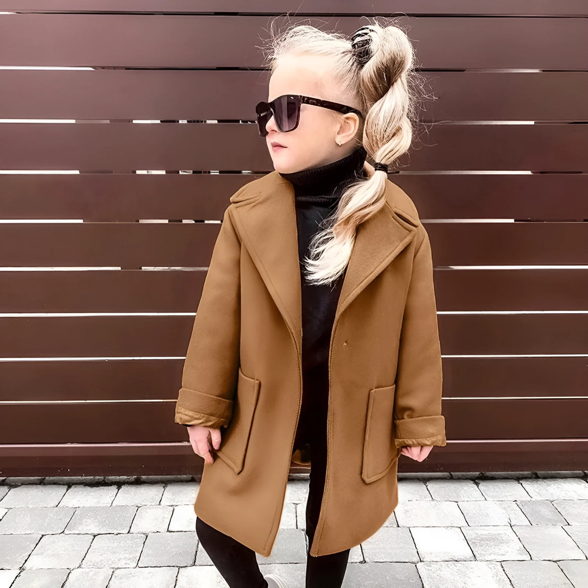 Brown children's woolen coat with suit collar and long sleeves for toddlers 1-3 years
