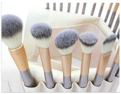 Persian make-up brush set with rice white synthetic bristles and champagne coloured handles