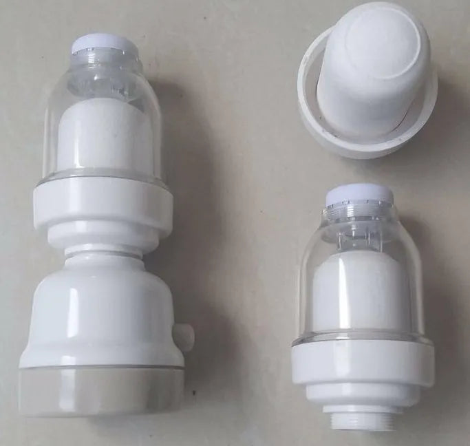 White and grey ABS faucet booster shower attachment with 3-mode spray and 360-degree rotation on round kitchen tap