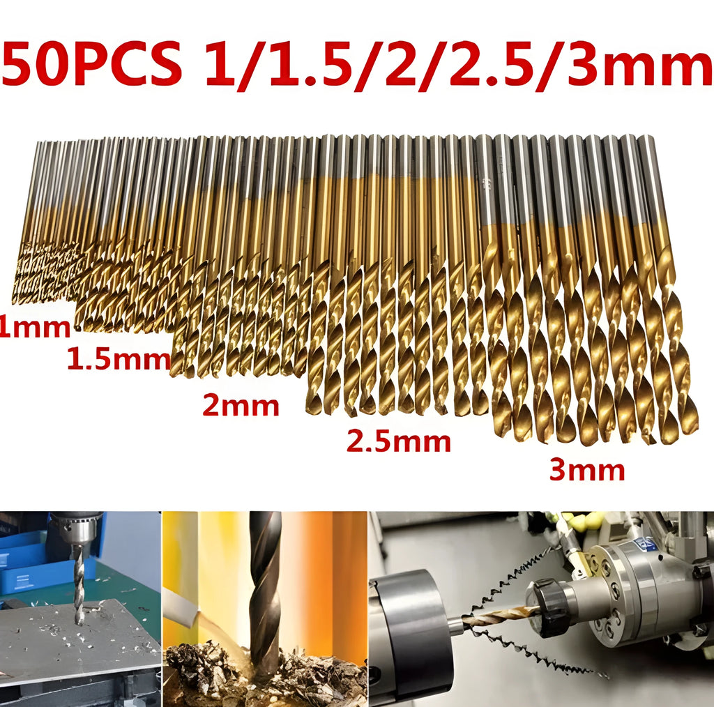 50 piece titanium coated high speed steel twist drill bit set for hand tools