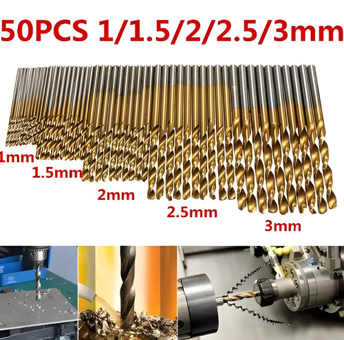 50 piece titanium coated high speed steel twist drill bit set for hand tools