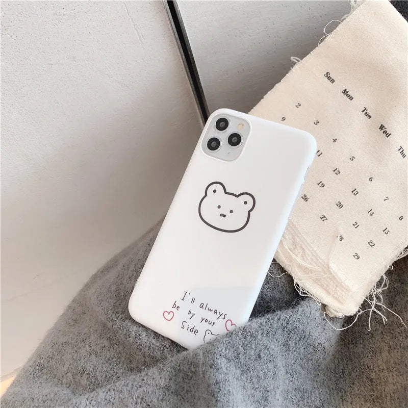 Korean cartoon bear design on a soft silicone back case for Apple iPhone models.