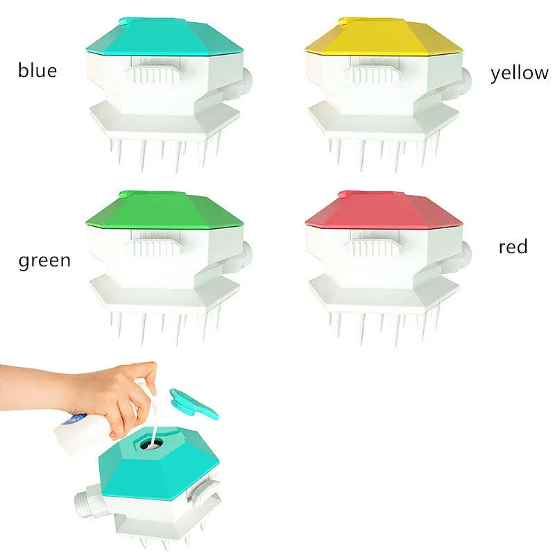 Pet shower brush nozzle with one-key switch in blue for dogs and cats