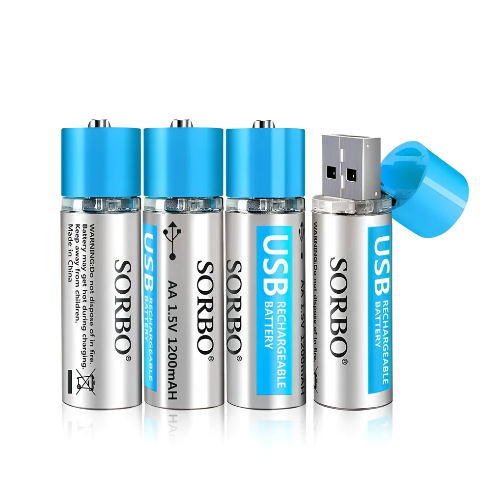 Lithium polymer AAA rechargeable battery set with USB charging port, 1200mAh capacity, flame retardant casing
