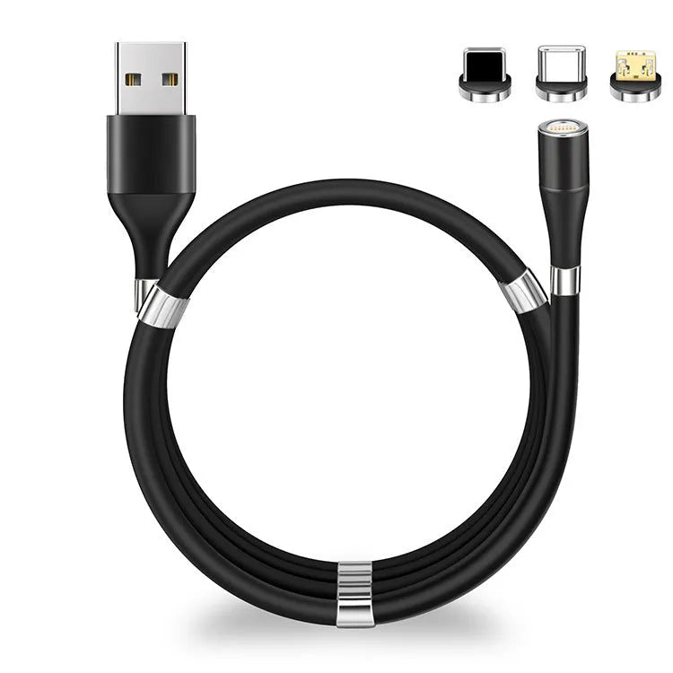 Black compatible 3A fast charging magnetic data cable for iPhone and Android phones