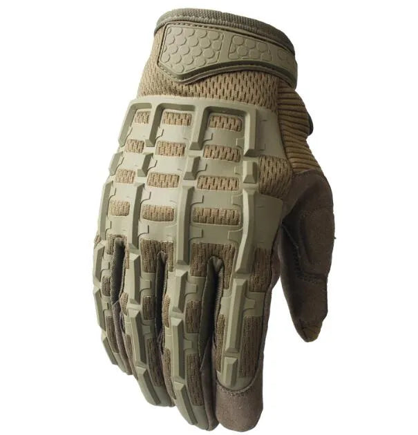 Tactical gloves in army green colour constructed from microfiber and nylon for outdoor combat and shooting use