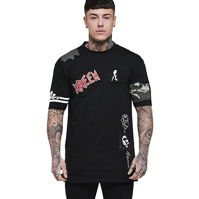 Men's loose fit short sleeve cotton t-shirt in black front view