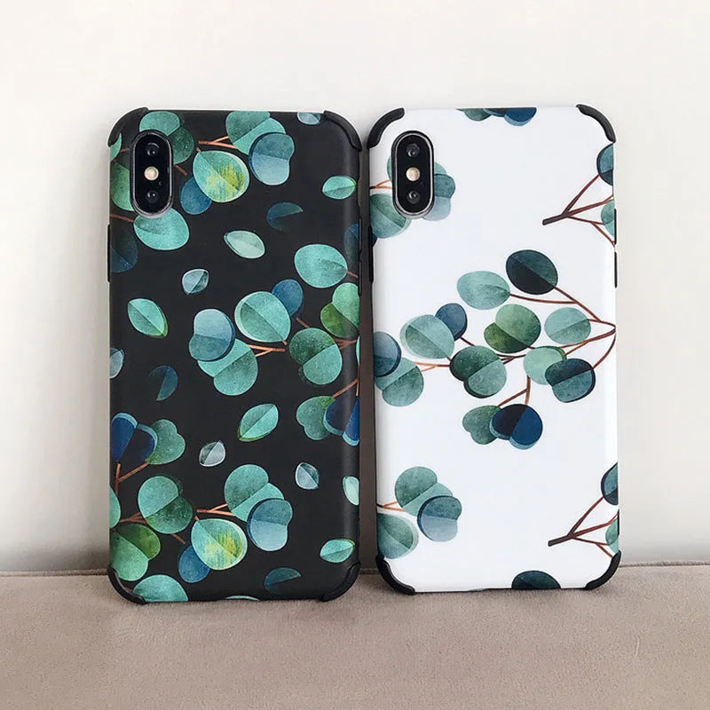 Black silicone iPhone case with leaf pattern design for multiple iPhone models