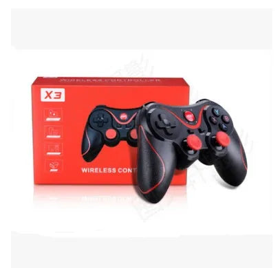 Upgraded X3 Bluetooth wireless game controller for Android phones with attached mobile phone clip.