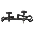Black ABS plastic umbrella clip for attaching an iPhone to a tripod and umbrella pole.