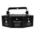 Nine eye laser strobe light unit with white light beads and red, green, blue laser projection.