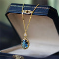 Gold geometric French retro copper necklace on display.