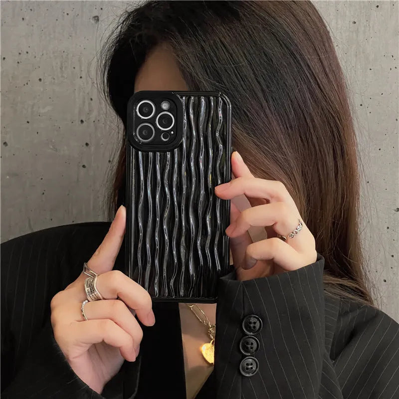 Silicone water ripple phone case glossy back cover for iPhone models in five colours