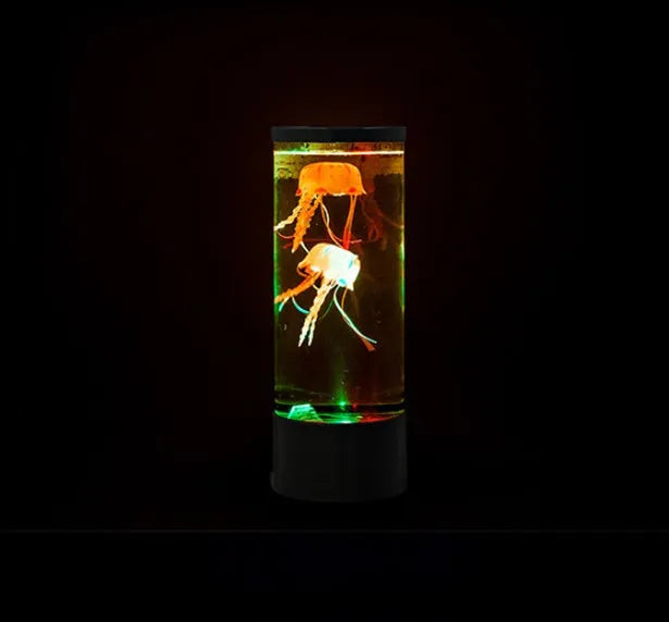 Large black plastic jellyfish lamp with USB charging and remote control, 39.9cm height on a table