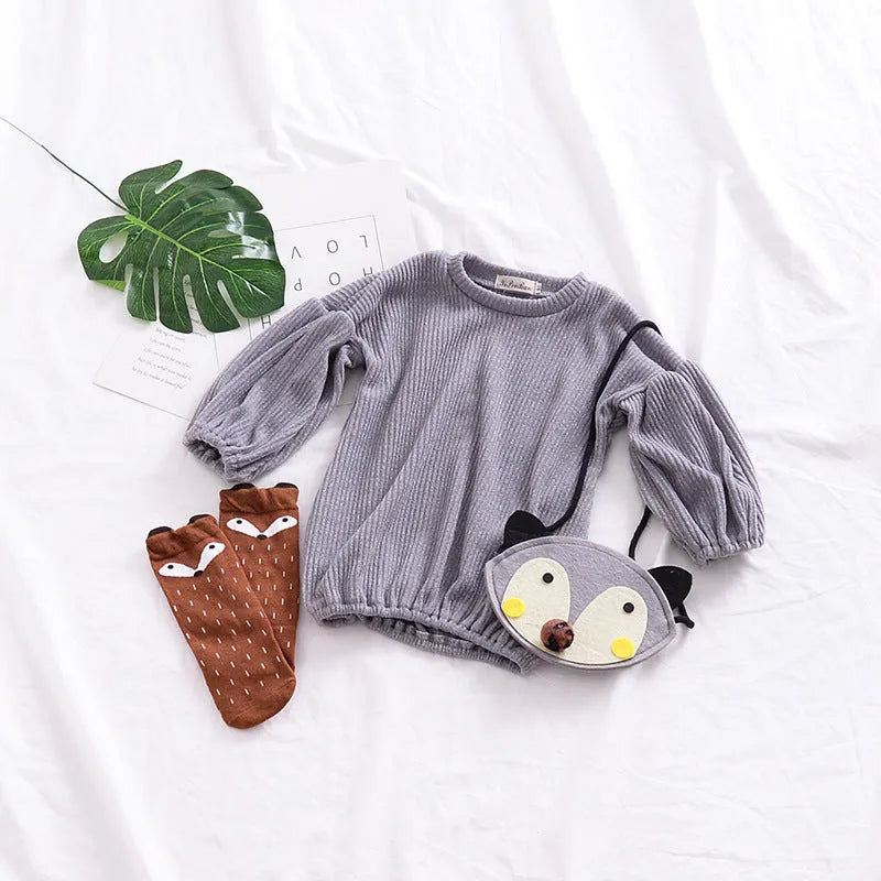 Girls solid colour cotton lantern sleeve t-shirt top in black, front view, for ages 3-8