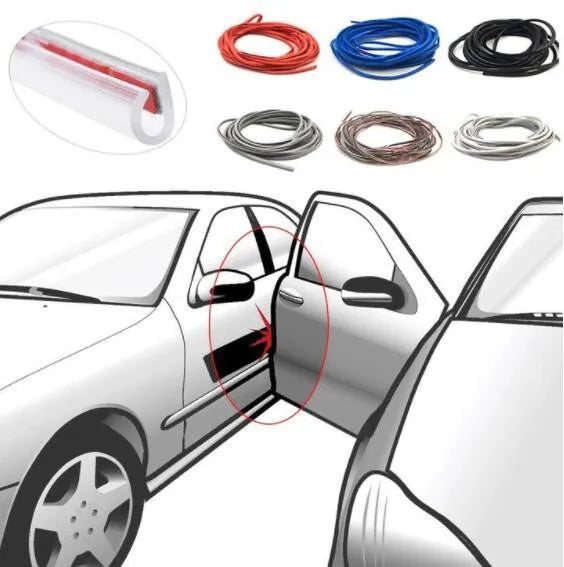 Car door edge protector U-shape rubber seal strip 5 metres in black on a white car door edge