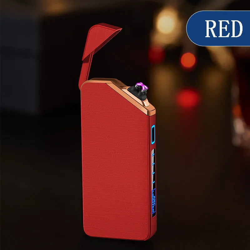 Creative fashion USB charging double arc lighter in zinc alloy, black colour, compact size 73x35x11mm
