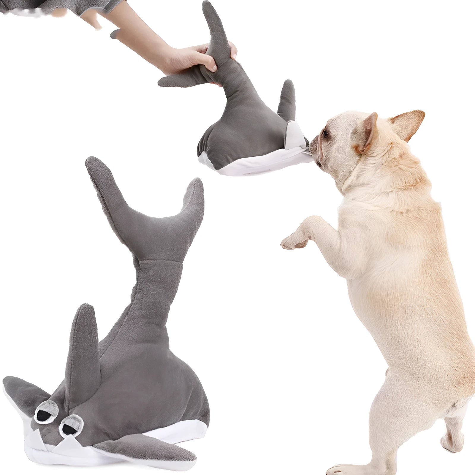 Grey pet plush toy shark doll throwing toy for dogs and cats, lightweight 105g, sizes S and M
