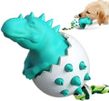 Blue durable rubber and nylon dinosaur-shaped dog chew toy with an integrated rope for aggressive chewers.