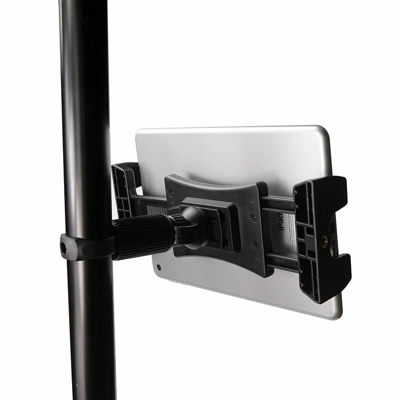 Black ABS and PC tablet computer holder for 7-12 inch tablets, mounted on car headrest with 806 clip