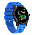 Black and blue smart bracelet with a 1.3-inch colour screen displaying heart rate and step data.