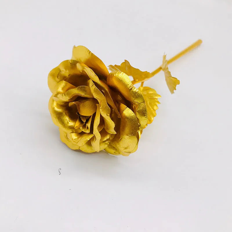 24K luminous gold rose flower set in gift box with tote bag, handmade plastic bouquet non-fade artificial roses