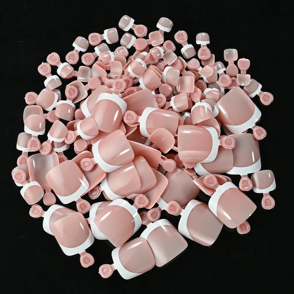 Box of 120 French white edge nude full square short artificial toe nails in nine shades
