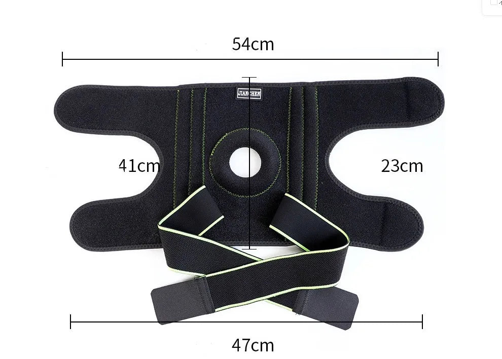 Outdoor sports compression knee pad made of OK cloth and Lycra with metal springs and magic buckle in black