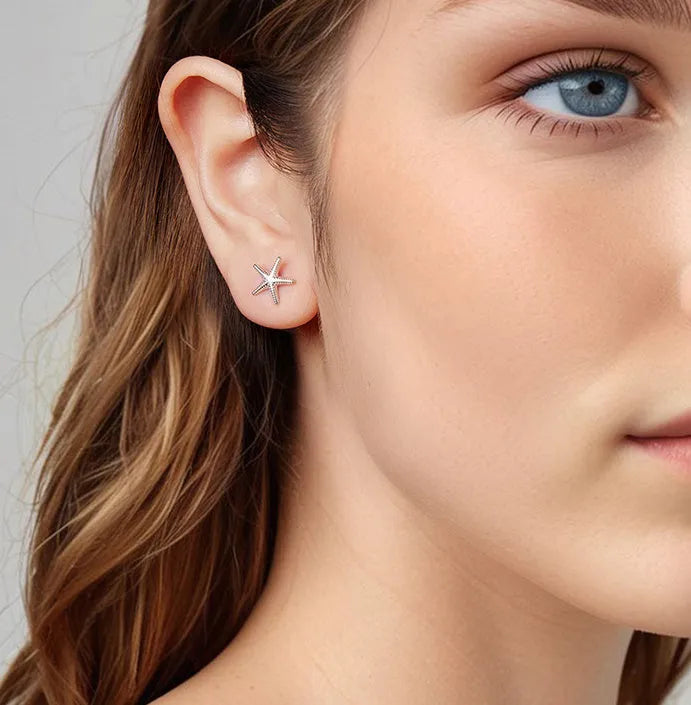 925 silver starfish stud earrings in gold or silver fresh style