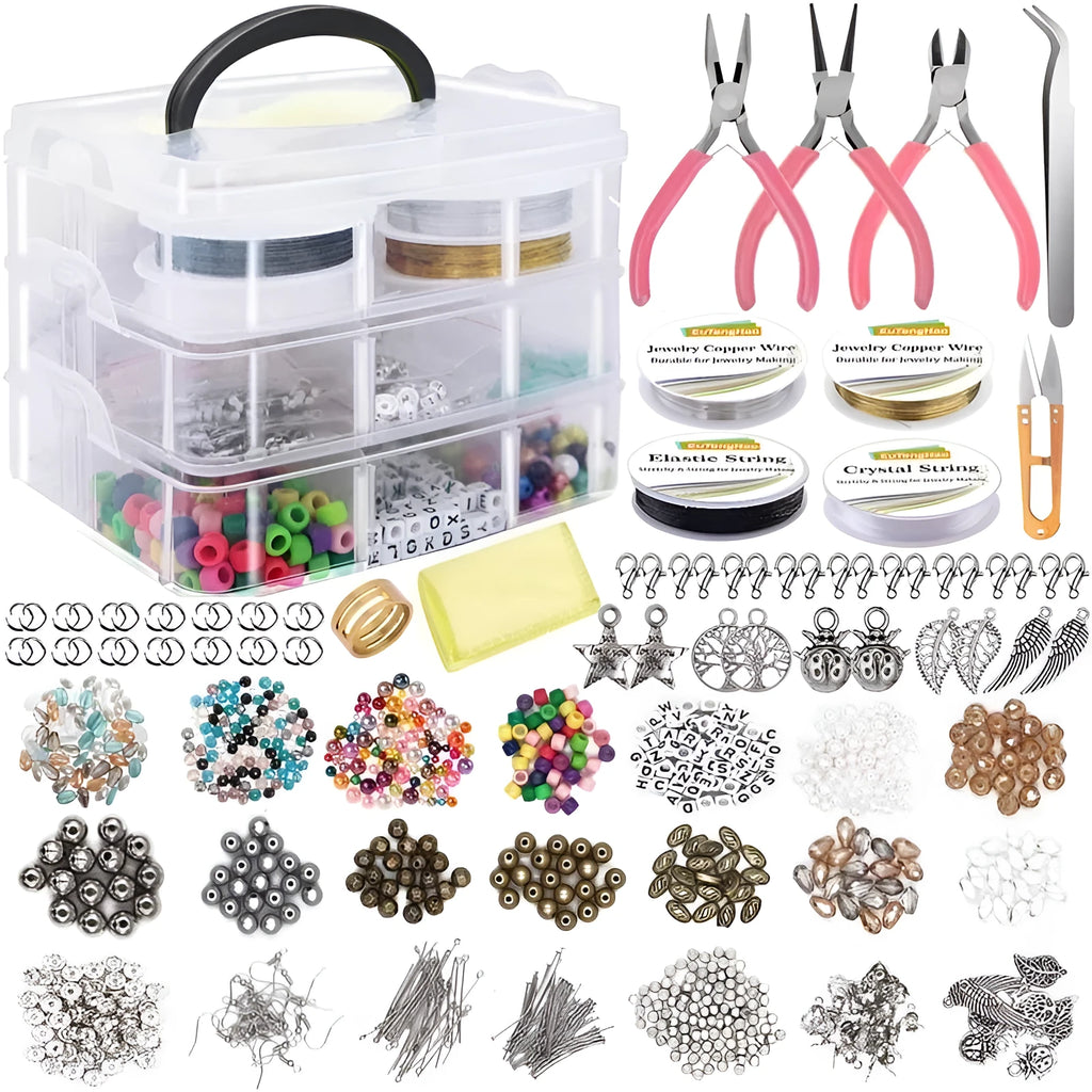 1171pcs crystal beads material set with 2mm glass seed beads in 24 colours and jewellery making tools