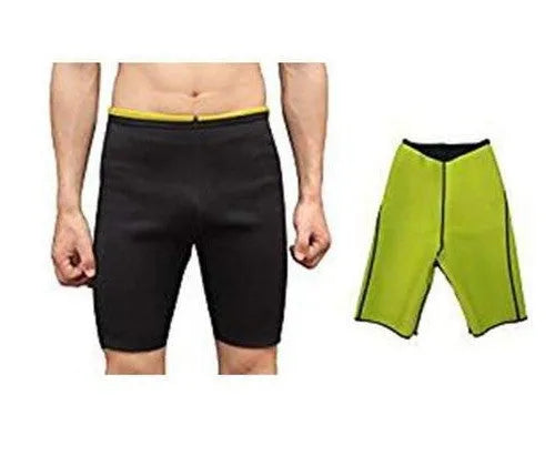 Men's black and yellow sauna shorts in SBR with polyester lining and nylon outer, sizes S to 4XL