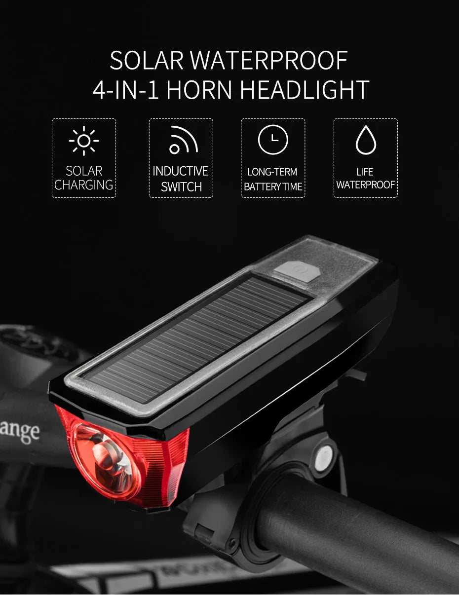 Solar horn light with T6 lamp beads and 2000mAh battery in black red colour, 107x40x35mm