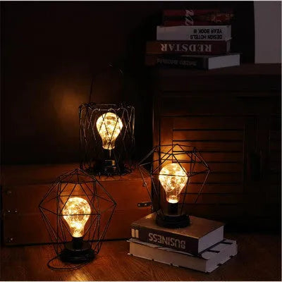 Minimalist wrought iron hollow table lamp in selected style with warm white LED lighting